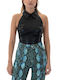 Studio 83 Women's Crop Top Leather Sleeveless with Zipper Black