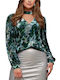 Rut & Circle Women's Blouse Velvet Long Sleeve DEEP GREEN