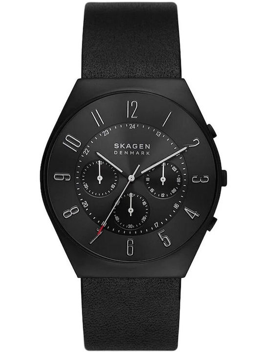 Skagen Grenen Men's Watch 42mm Chronograph Battery with Black Leather Strap  SKW6843