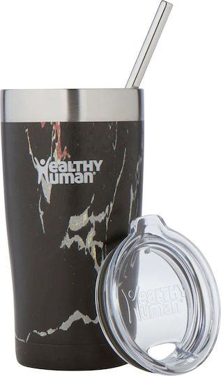 Healthy Human Cruiser Glass Thermos Stainless Steel BPA Free 591ml Black Onyx with Straw