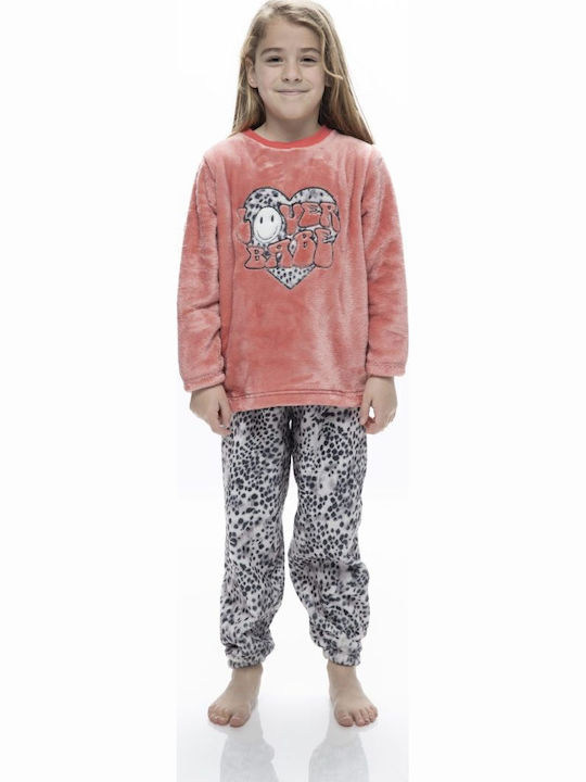 Galaxy Kinder Schlafanzug Winterlich Fleece Coral