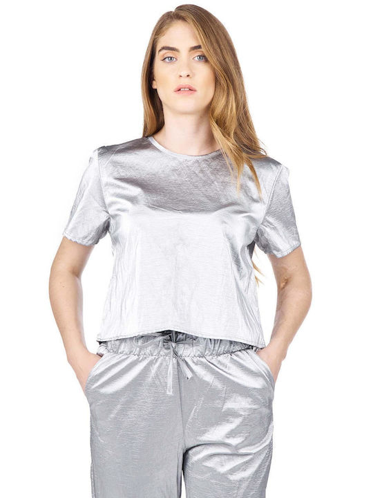 Collectiva Noir Percy Damen Bluse Kurzärmelig Silber