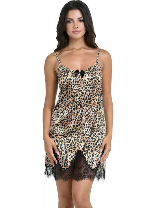 Miss Rosy Satin Cămașă de noapte pentru Femei Leopard Print