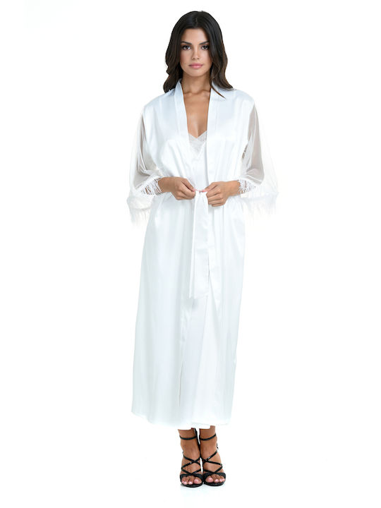 Miss Rosy Winter Women's Satin Robe White