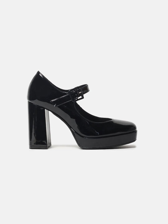 InShoes Patent Leather Black Heels with Strap