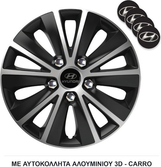 Versaco Car Hubcap Set Rapide Nc with Hyundai Emblem 14" 4pcs Black