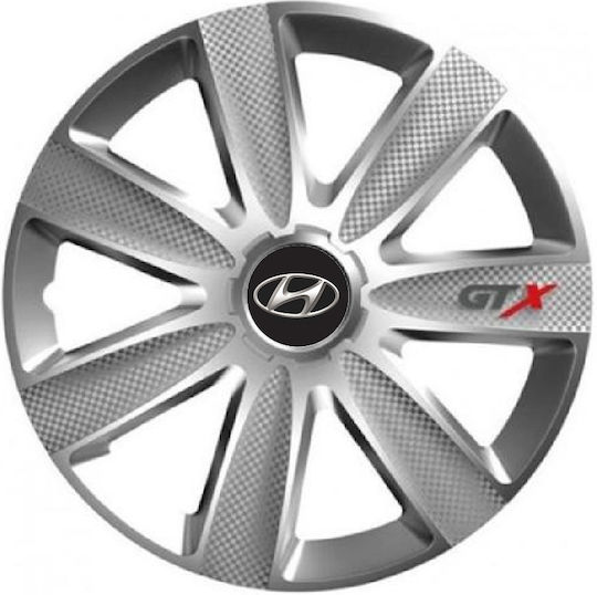 Versaco Car Hubcap Set Carbon Gtx with Hyundai Emblem 14" 4pcs Silver