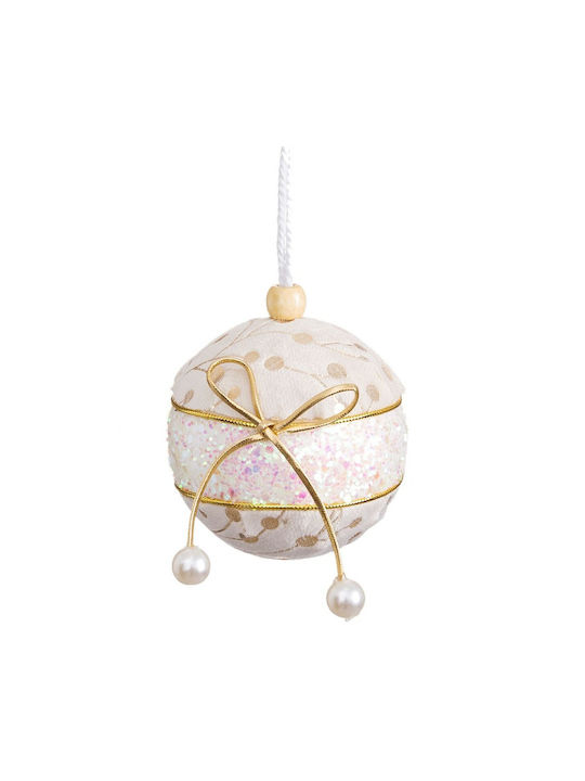 BigBuy Christmas Fabric Ball Ornament White 8cm 4pcs