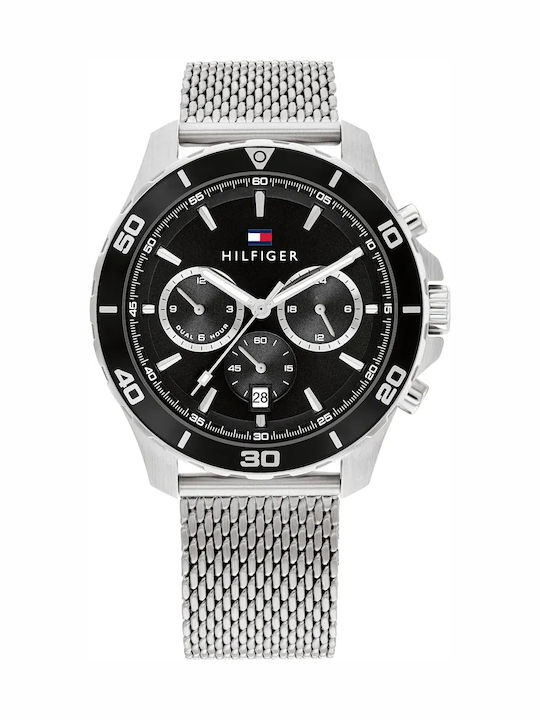 Tommy Hilfiger Jordan Ανδρικό Ρολόι 43mm Χρονογράφος Μπαταρίας με Ασημί Ατσάλινο Μπρασελέ