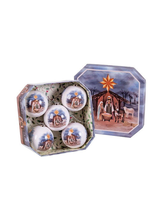 BigBuy Ornament de Crăciun Bilă Hârtie Multicolor cu Pulbere de Aur cu Paiete 7.5buc Set 5buc S8803951