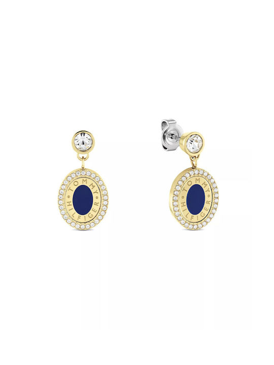 Tommy Hilfiger Earrings Pendants made of Steel Gold Plated with Stones