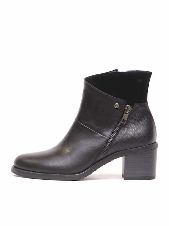 Leder Damen Stiefeletten Schwarz