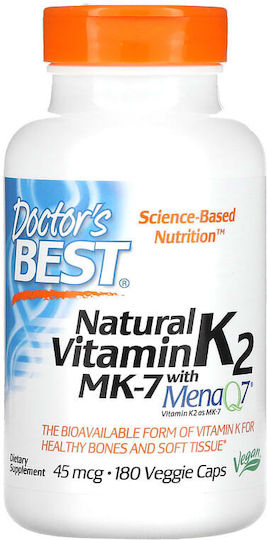Doctor's Best Natural Vitamin K2 Mk7 With Menaq7 Витамин за Здравето на костите 45мг Natural 180 x 1 растителни капсули