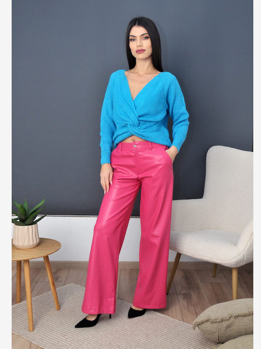 Olian Women's Leather Trousers Fuchsia