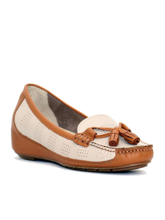 Belize Leather Women's Moccasins in Beige Color