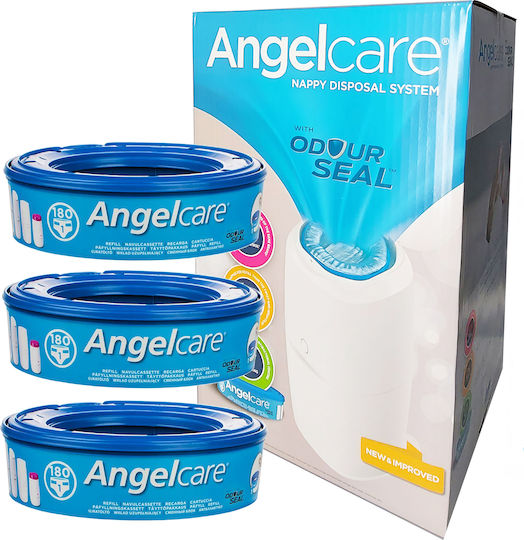 AngelCare Система за Изхвърляне на Пелени 3 Резервни Пълнителя Кош за Отпадъци от Пелени Бял 4 Бройки