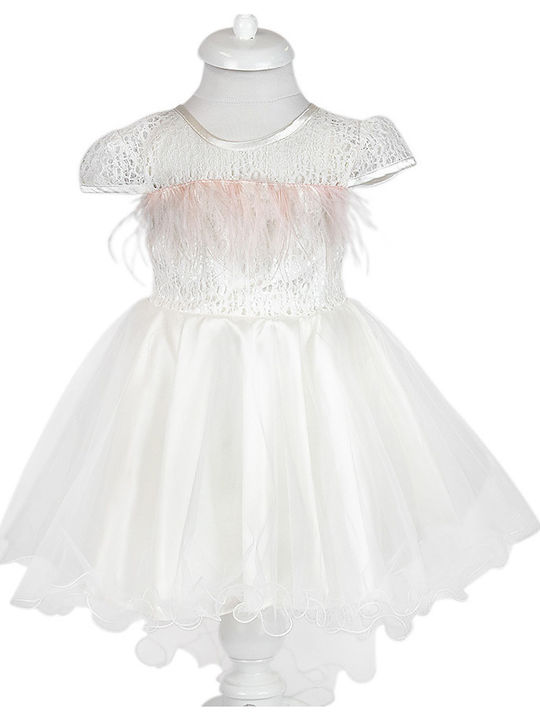 Kids Dress Short Sleeve with Lace for Flower Girl White
