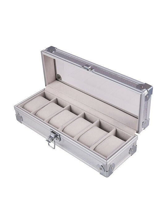 V-store Case with transparent lid for 6 watches in White color 0406