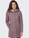 Only Women's Midi Coat with Zipper and Hood Rose Brown
