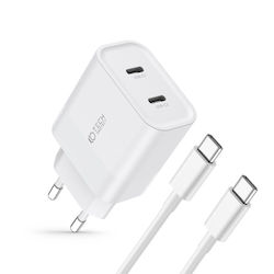 Tech-Protect mit 2 USB-C Anschlüssen und Kabel USB-C 20W Stromlieferung Weiß (C20W)