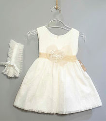 Makis Tselios Fashion Λευκό Φόρεμα Βάπτισης 3τμχ