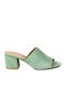 Leder Mules mit Chunky Hoch Absatz in Grün Farbe