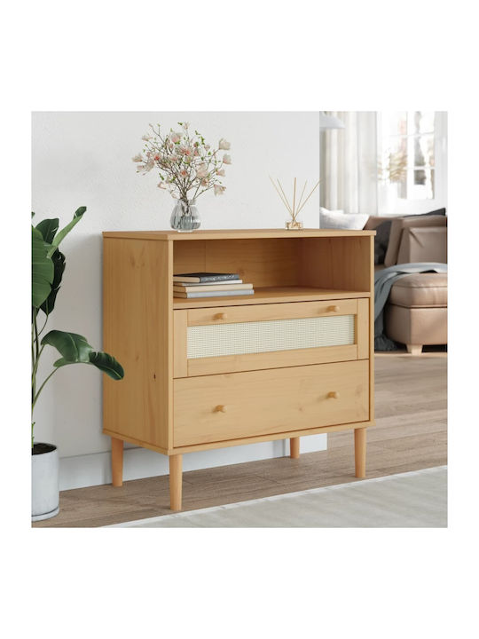 Sideboard made of Solid Wood with Drawers Coffee / Ratan 80x40x80cm