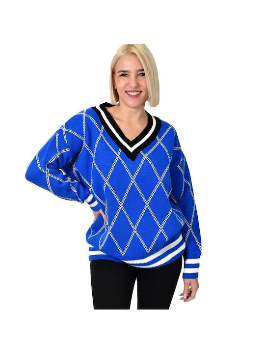 Potre Women's Long Sleeve Sweater with V Neckline Blue