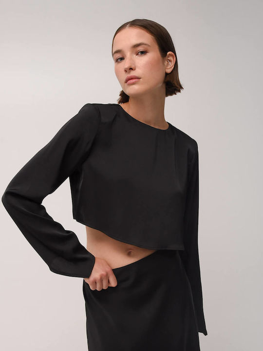 SunsetGo! Sandra Damen Crop Top Langarm Schwarz