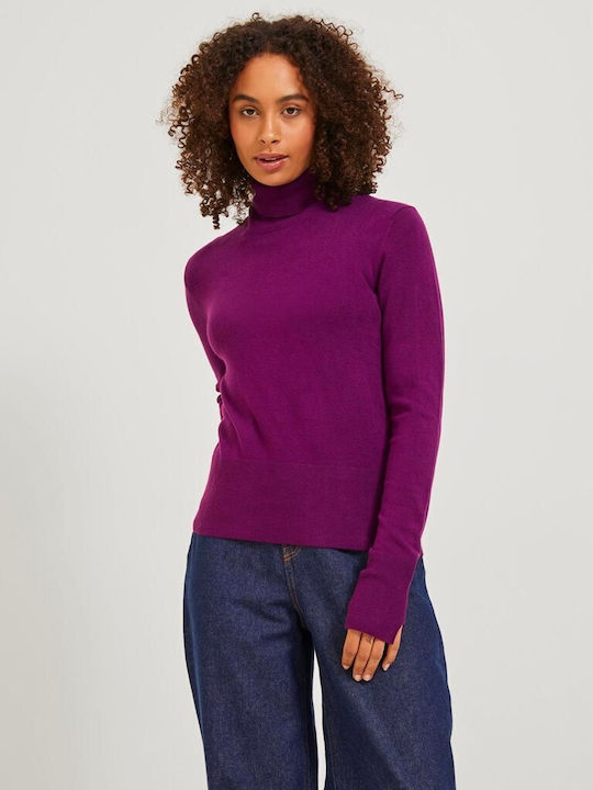 Jack & Jones Women's Long Sleeve Sweater Turtleneck Purple Dark