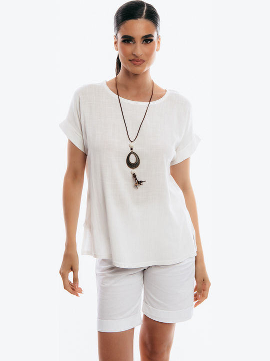 Secret Fashion Women's Blouse Short Sleeve White