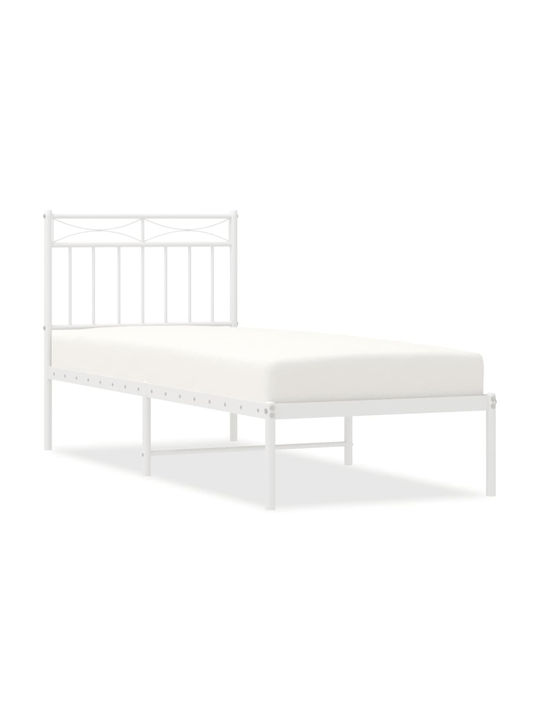 Κρεβάτι Μονό Μεταλλικό Λευκό με Τάβλες για Στρώμα 75x190cm
