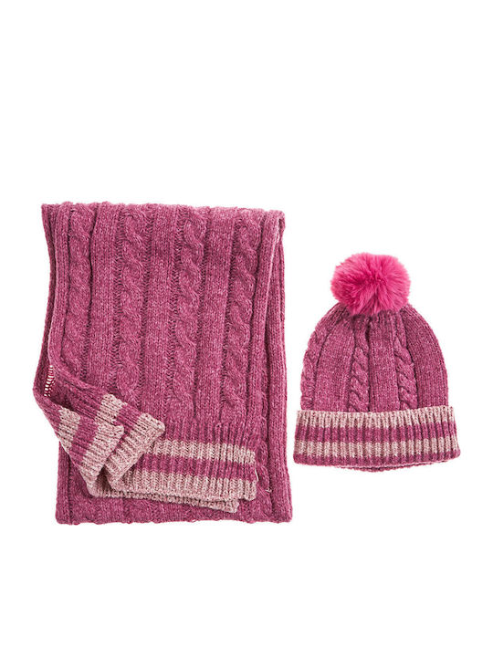 Set with Beanie Knitted in Fuchsia color