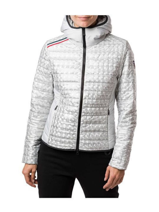 Women's Short Puffer Jacket for Winter silver