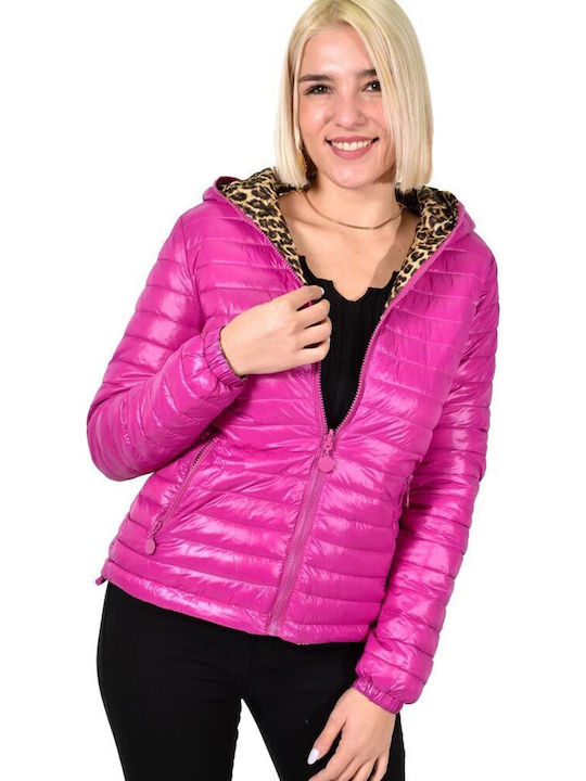 Women's Long Puffer Jacket for Winter Fuchsia