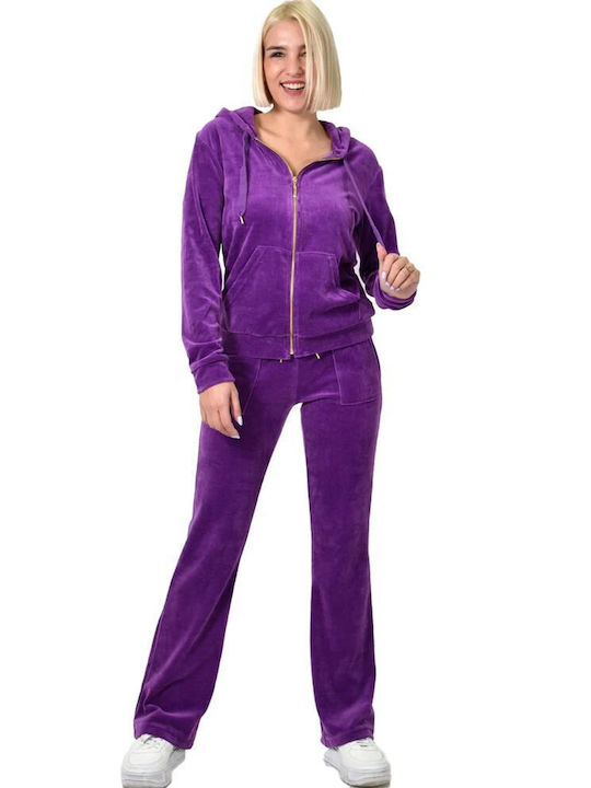 First Woman Set Women's Sweatpants Purple Velvet