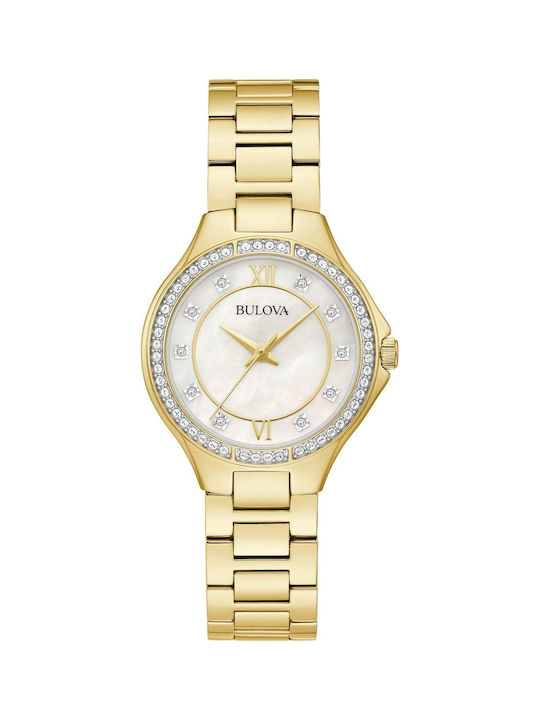 Bulova Ladies Crystal Watch with Gold Metal Bracelet