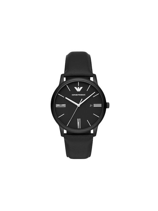 Emporio Armani Watch Chronograph Battery with Black Leather Strap