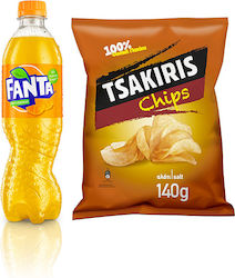 Πορτοκαλάδα Fanta (500 ml) & Τσιπς με αλάτι Tsakiris (140 g) -0,50€