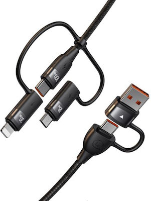 Usams US-SJ645 Braided USB to Lightning / Type-C / micro USB Cable Μαύρο 1.2m