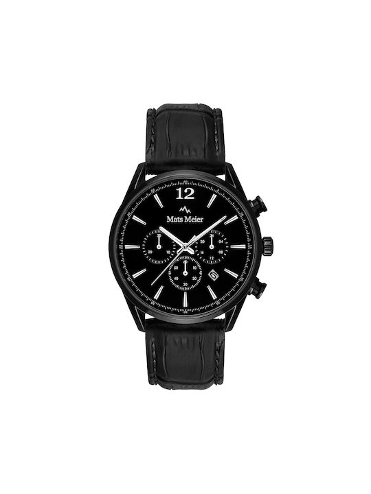 Mats Meier Watch Chronograph Battery with Black Leather Strap
