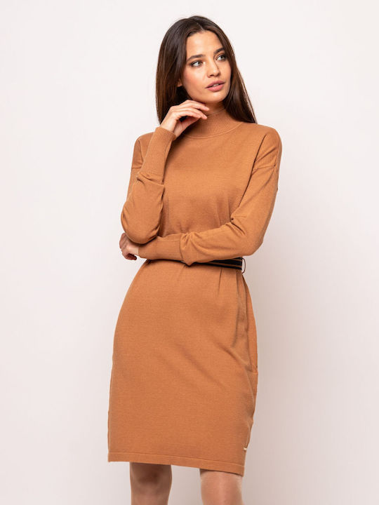 Heavy Tools Mini Dress Turtleneck Caramel