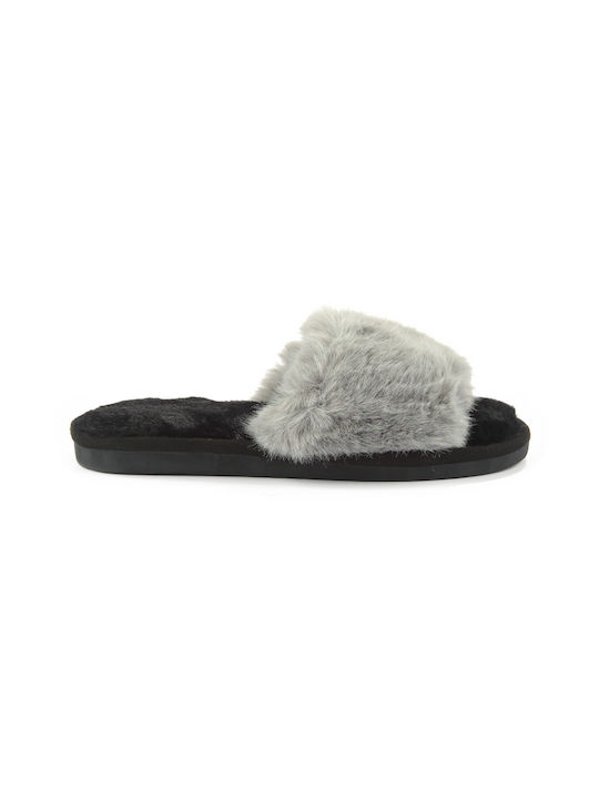 Fshoes Winter Women's Slippers with fur in Gray color