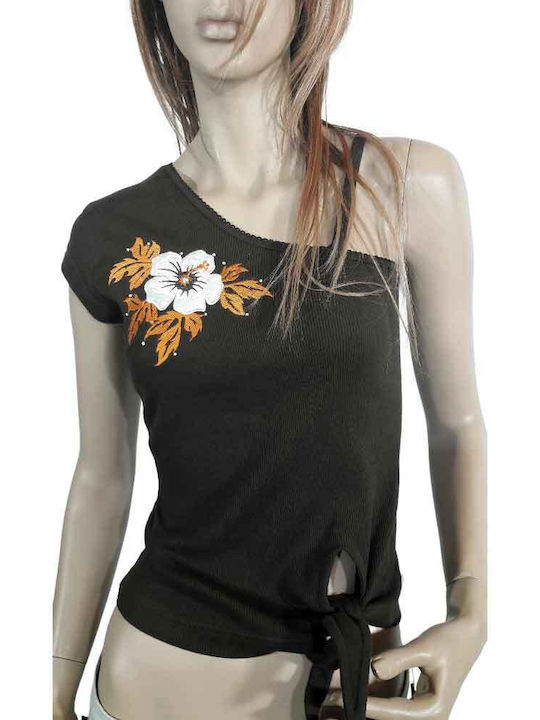 Zembla Women's Summer Crop Top with One Shoulder Coffee