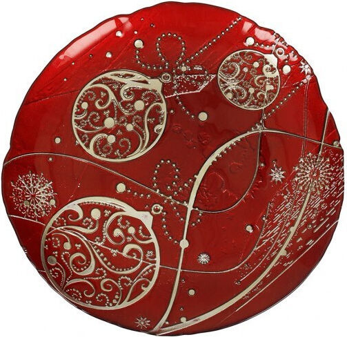 Brandani Christmas Tableware Platter Glass Red 32cm