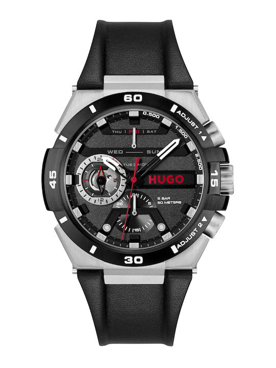 Women's Watch Chronograph with Black Leather Strap