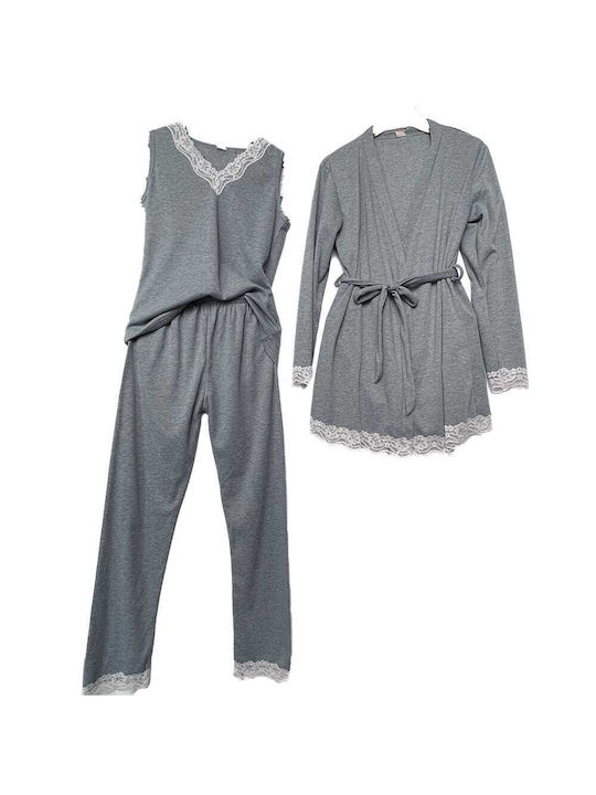 Cootaiya Winter Damen Baumwolle Robe mit Pyjama Grey
