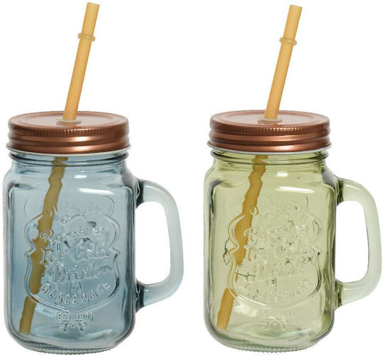 Beauty Home Glass Water made of Glass in Green Color with straw