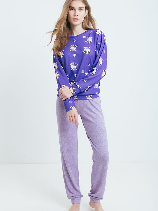 Giota De iarnă Set Pijamale pentru Femei De bumbac Purple