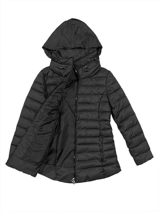 Women's Short Puffer Jacket for Winter with Hood Black